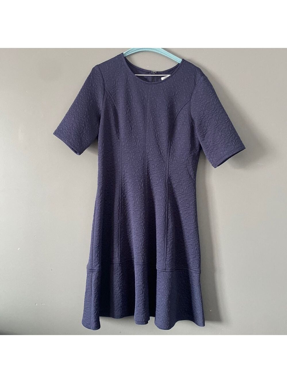 London Style Collection Dress  Size 10 Navy Textured Fit Flare Minimalist Chic